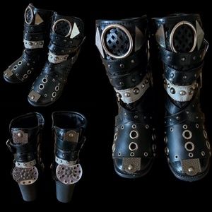Custom “Heavy Metals” Black Leather Block Booties